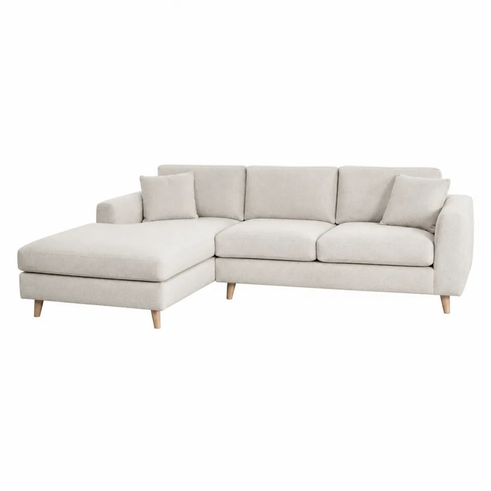 Divano angolare a L con chaise longue rivestimento in tessuto poliestere colore beige struttura in legno multistrato dimensioni 260 x 160 x 85 cm