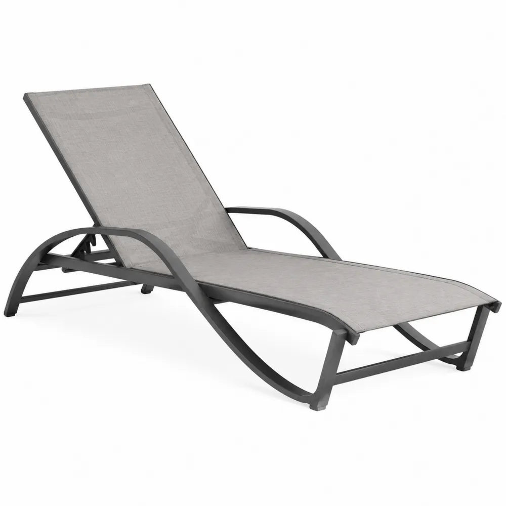 Lettino da esterno reclinabile in acciaio e textilene colore grigio scuro dimensioni 200 cm 65 cm 30 cm