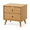 Comodino con 2 cassetti 50 x 40 x 55 cm in legno effetto rovere naturale con gambe inclinate in legno massiccio