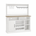 Mobile bar con portabottiglie e portabicchieri in MDF con piano in legno naturale struttura bianca e accessori in metallo 120 x 45 x 180 cm bianco legno naturale nero