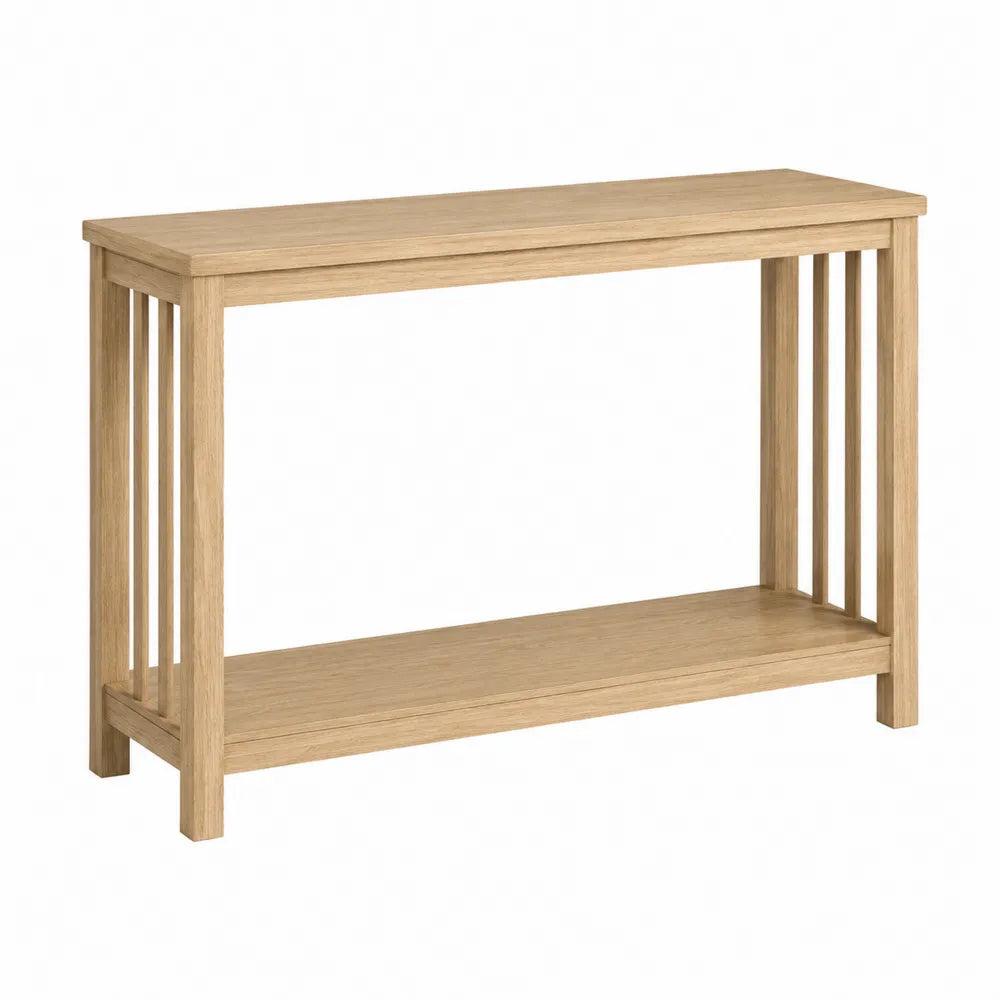 Tavolo consolle 120 x 35 x 80 cm in legno effetto rovere naturale struttura aperta con ripiano inferiore design moderno con doghe laterali
