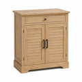 Credenza contenitore 80 x 40 x 85 cm con 2 ante a persiana e 1 cassetto struttura in MDF effetto rovere naturale maniglie in metallo nero