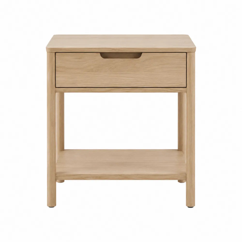 Comodino 45 x 35 x 55 cm in legno effetto rovere naturale con 1 cassetto e ripiano aperto struttura rettangolare