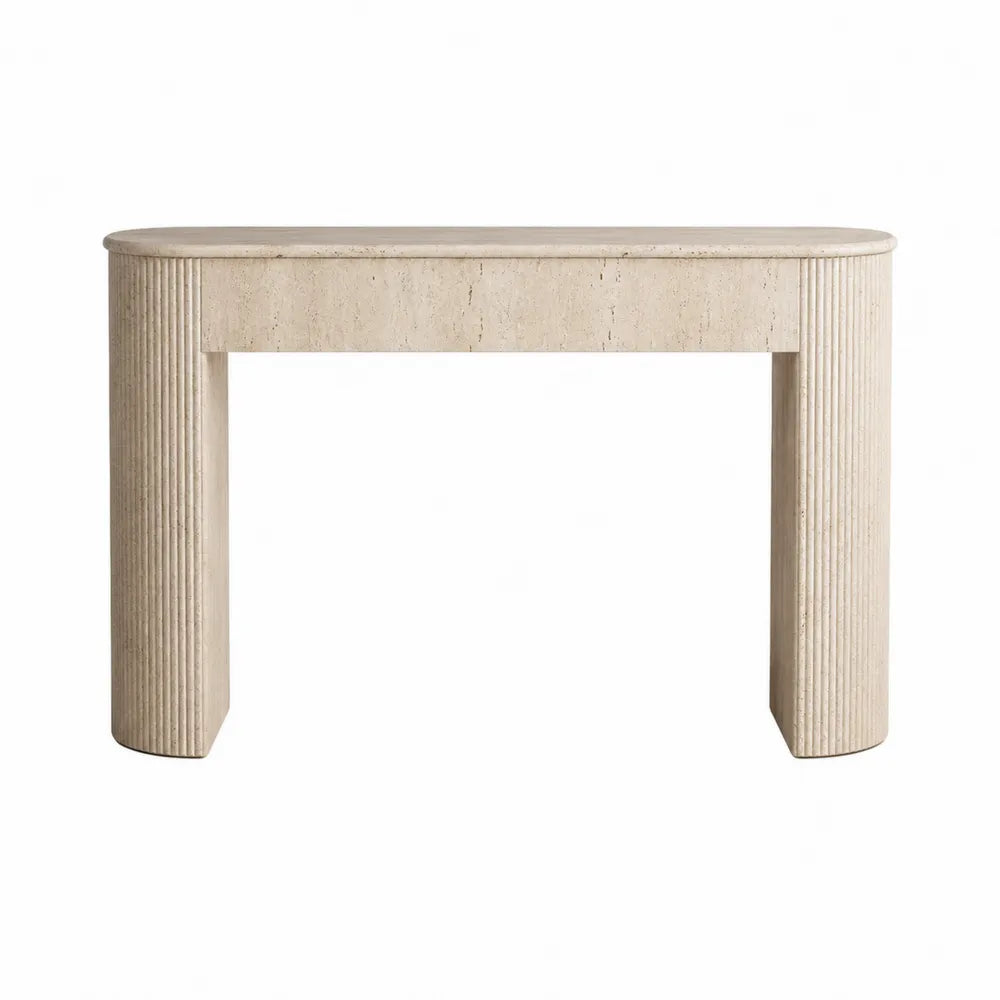 Tavolo consolle in pietra effetto travertino colore beige struttura rettangolare 120 cm x 40 cm x 78 cm