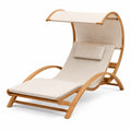 Lettino da esterno con tettuccio parasole in legno massello cuscino in poliestere reclinabile colore beige 200 cm