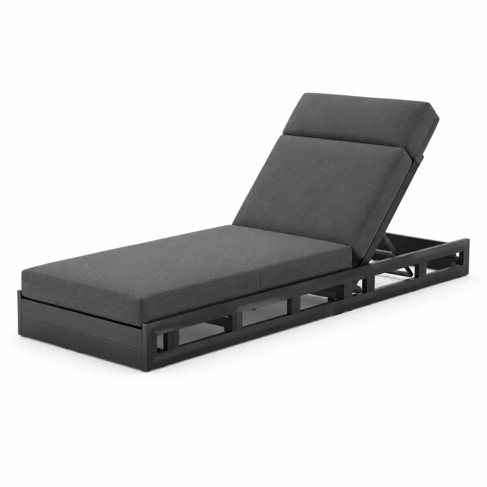 Lettino da esterno reclinabile 200 cm struttura in metallo verniciato nero e tessuto poliestere colore grigio scuro con schienale regolabile