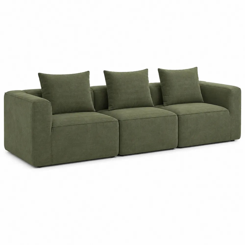 Divano 3 posti modulare in tessuto poliestere verde oliva struttura in legno imbottito dimensioni 260 cm 100 cm 85 cm