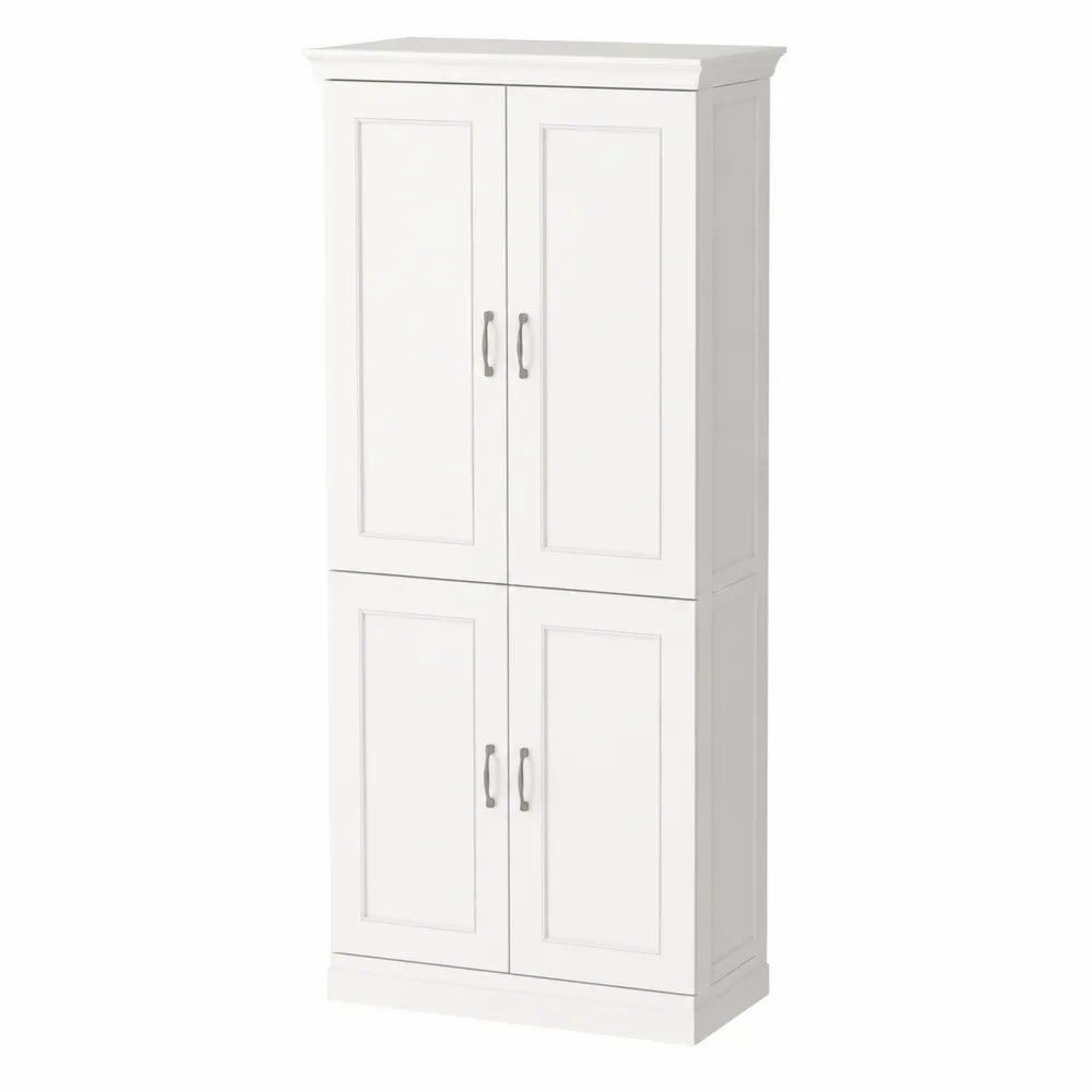 Credenza armadio contenitore 80 x 35 x 180 cm in MDF bianco con 4 ante e ripiani interni